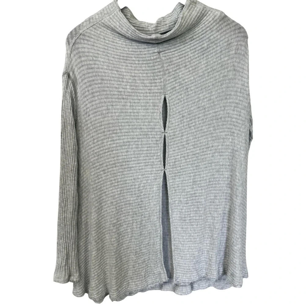 Free People We The Free Medium Gray Lover Rib Cowl Neck Split Back Boho Tunic